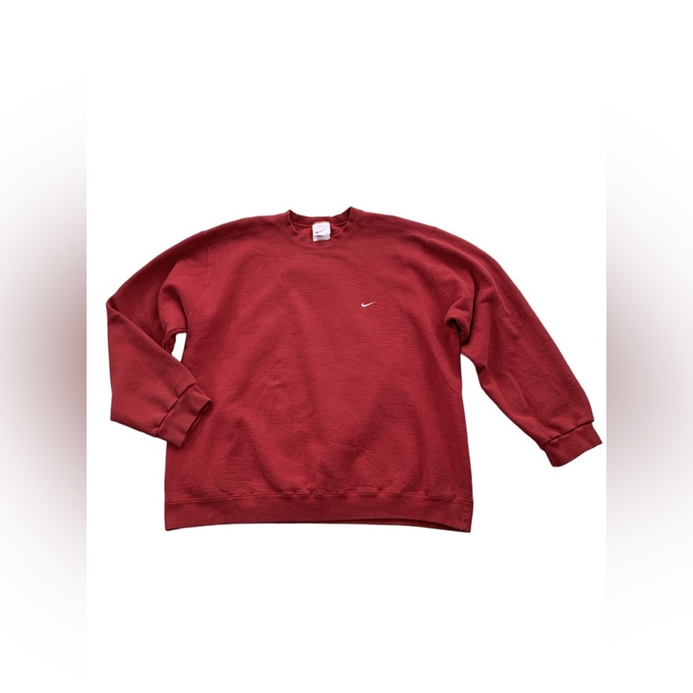 Vintage Nike Size Extra Large XL Red Mini Swoosh Y2K Crew Sweatshirt Made in USA